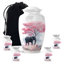 Elephant Keepsake Urns For Ashes Adult Man Set Of 4 - White Mini Urns For Human Ashes Adult Female - 1 Large Cremation Urn For Husband And Wife - Cherry Blossoms Urn For Mother (10&3) Inch