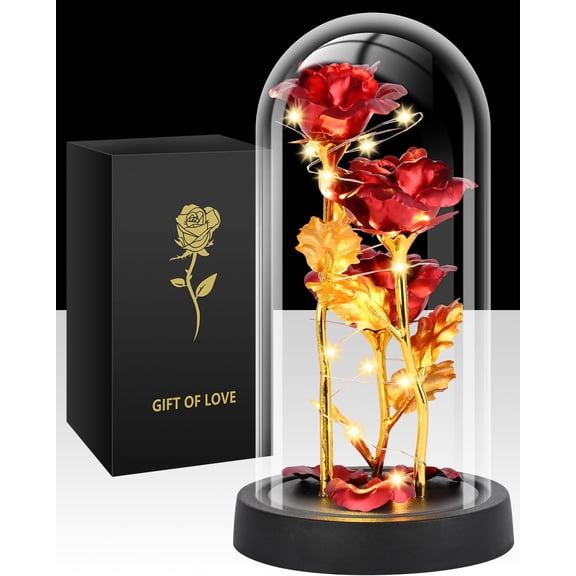Valentines Day Rose Gifts for Her, Womens Gift for Birthday Gifts for Women Mom Wife Girlfriend, Light Up Rose in A Glass Dome, Rose Gifts for Valentines, Mothers Day, Womens Day (Red)