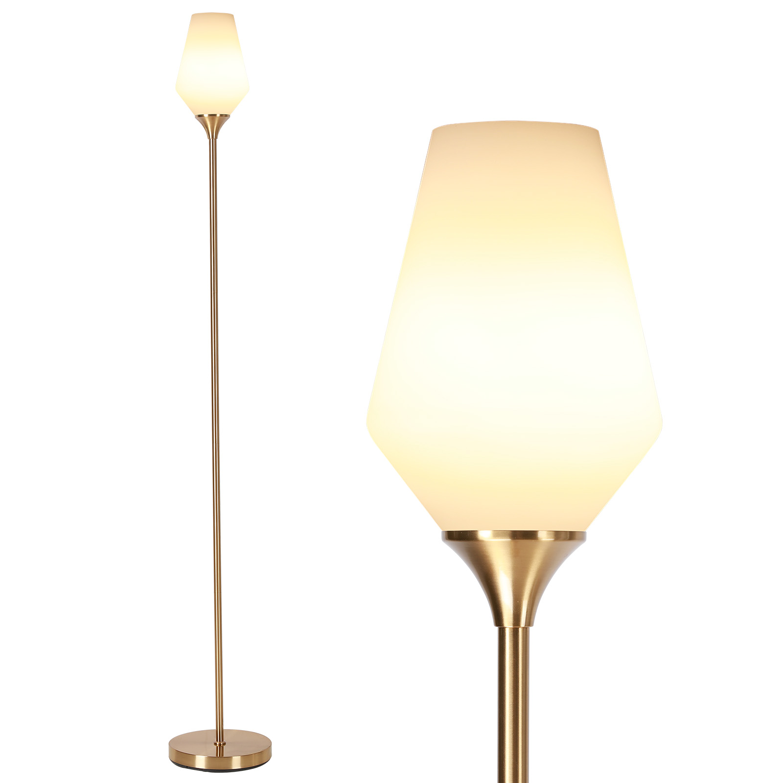 SUNMORY Torchiere Gold Floor Lamp, 69" Standing Lamps for Living Room 3 Color Dimmable Tall Lamp, LED Super Bright Standing Lamp with Frosted Glass Lampshade