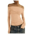 thumbnail image 1 of Women's Fashion Off Shoulder Long Sleeve Tees Slim Fit Stretchy Top - Solid Color, Backless, Perfect for Spring, Fall and Various Occasions, 1 of 3