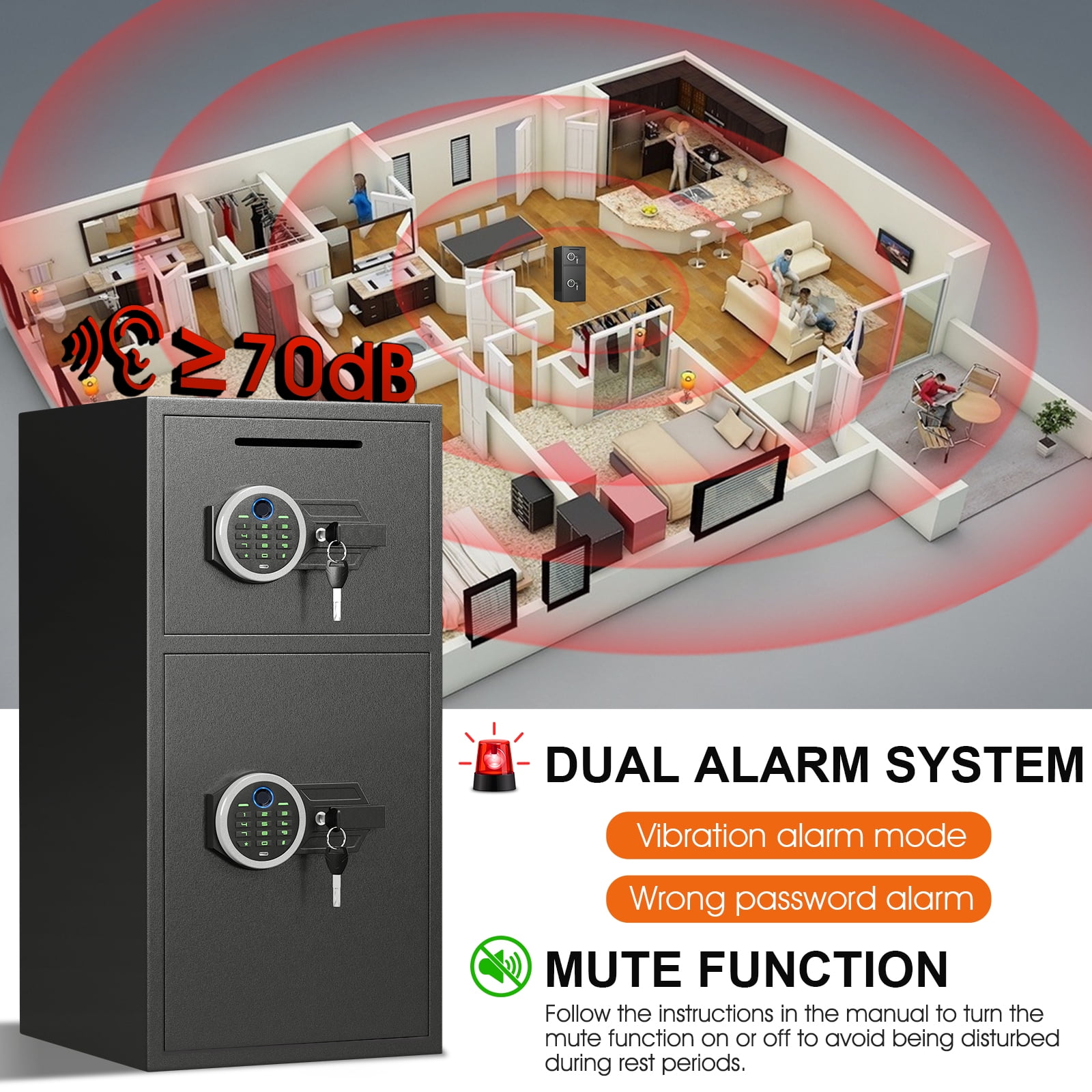 6.0 Cuft Extra Large Home Safe Box Fireproof Waterproof, Fingerprint Safe, Home Security Safes Box with Adjustable Shelf & Deposit Slot, Money Safes with Backlit Keypad & Dual Alarm for Home Office