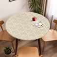 thumbnail image 5 of Geometric Floral Elastic Fitted Round Table Cover Abstract Retro Brown Waterproof Outdoor Tablecloth for Holiday Party, Picnic, Patio & Dining Fits Tables Up to 45"-54", 5 of 8