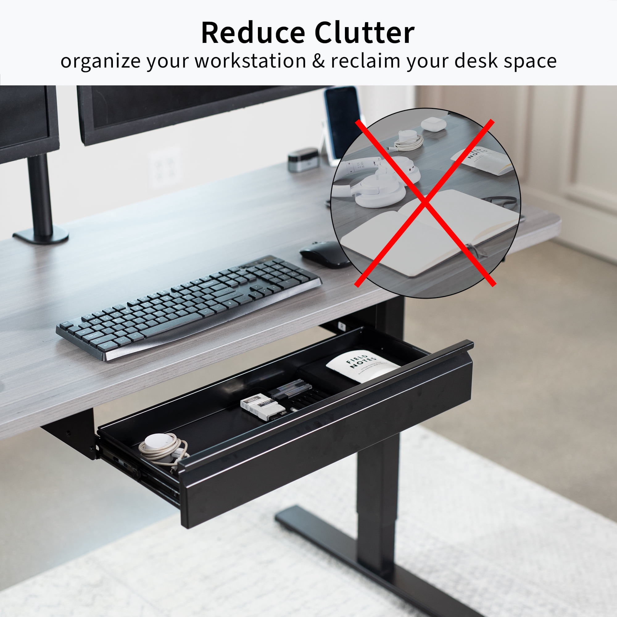 VIVO Black Space Saving 22" Pull Out Under Desk Storage Drawer without Shell