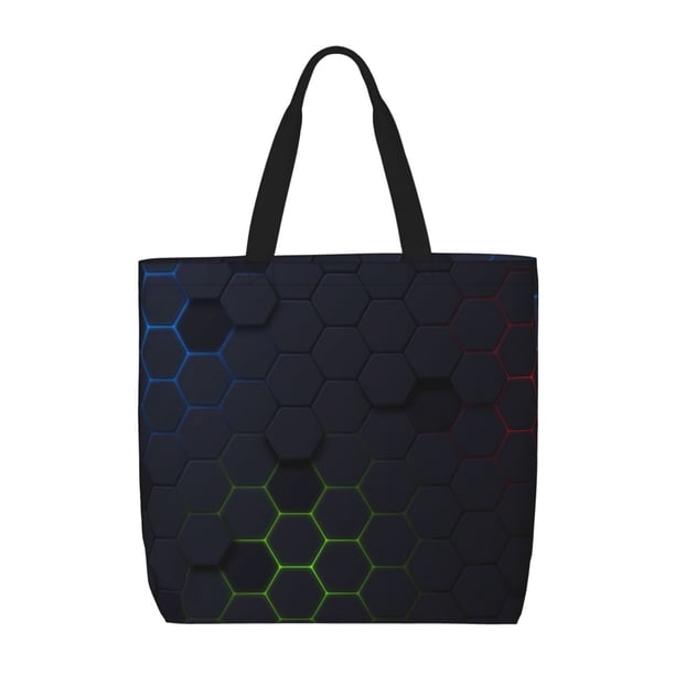 Easygdp Modern Hexagonal Neon Grid Bolsa Tote para Mujer, Bolso de Hombro para Trabajo, Playa, Viajes, Compras y Supermercado