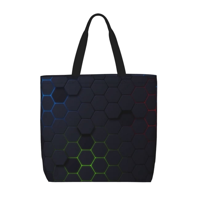 Easygdp Modern Hexagonal Neon Grid Bolsa Tote para Mujer, Bolso de Hombro para Trabajo, Playa, Viajes, Compras y Supermercado