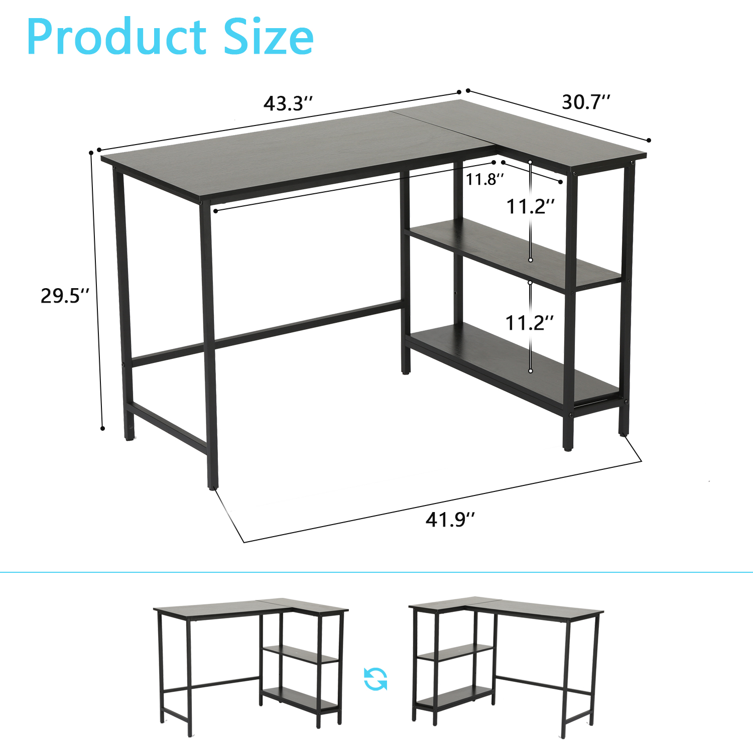 YRLLENSDAN 43" Gaming Desk L-Shaped Computer Desks L Shaped Desk with Storage Corner Desk L Shaped Gaming Desks for Bedrooms Small Spaces, Black