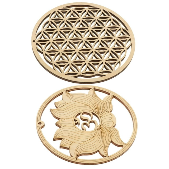 Escultura de arte de pared,Escultura de arte de pared de madera de geometría sagrada,Adorno Rejilla Flor de Madera Cortada,Signos de disco de rebanada de madera natural de meditación,Arte de Baoblaze Escultura de arte de pared