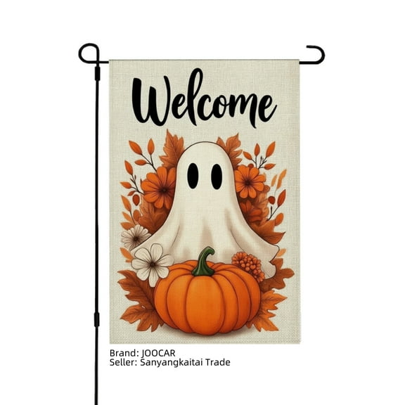 JOOCAR Welcome Ghost Pumpkin Linen Garden Flag for Fall Autumn Home Outdoor Garden Yard Door Decor 12x18 inch