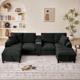 thumbnail image 3 of Soscana 116" Chenille Oversized U Shaped Modular Sectional Sofa for Living Room,4 Seater Couch with Multifunctional Console & USB Ports & Cup Holders,Comfy Sofa with Double Chaise and Storage, Black, 3 of 16