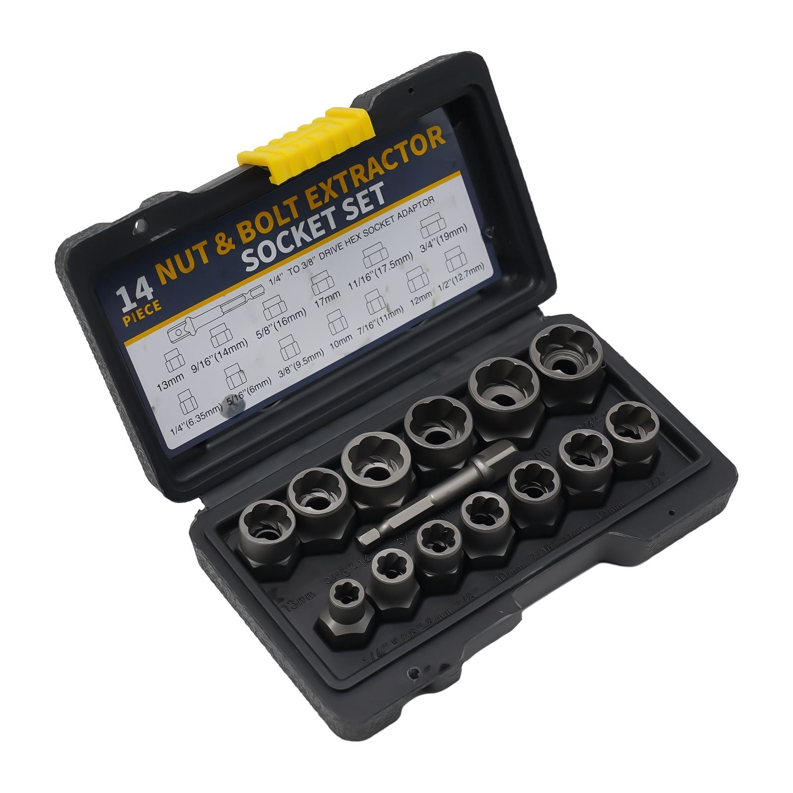 Impact Bolt & Nut Remover Set,13+1 Pieces Bolt Extractor Tool Set with Solid Storage Case,Extraction Socket Set for Removing Damaged,Frozen,Rusted,Rounded-Off Bolts,Nuts and Screws