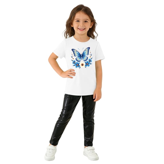 CYRBOKO Girls Outfit Sets, Casual Printed Elastic Waist Short Sleeve T-Shirts and Pants White Size 6-7 T