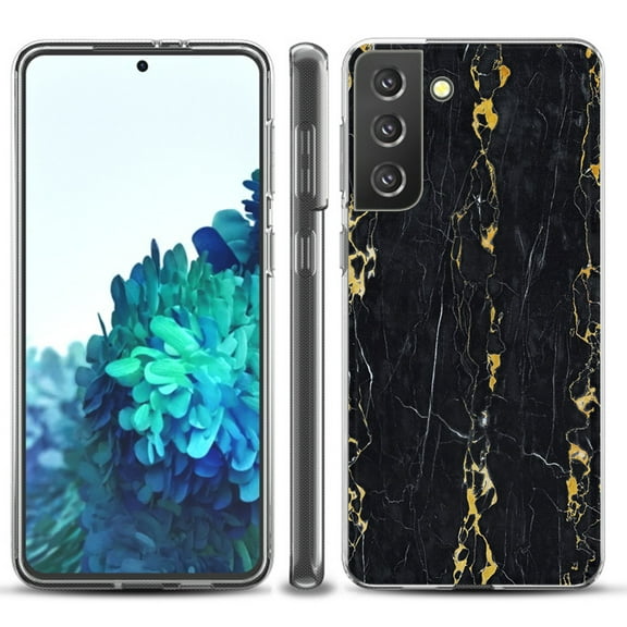 Slim-Fit TPU Protective Phone Case compatible with Samsung Galaxy S21  5G / S21 PLUS 5G, by OneToughShield ® - Marble / Gold/Black