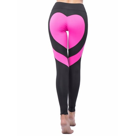 - FITTOO Activewear Women's Workout Leggings Mesh Splicing Yoga Sport Pants Heart Shape Butt Black&Pink,S
