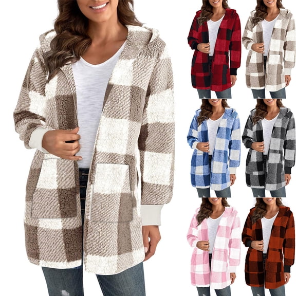 Women Oversized Windproof Hoodie Jacket,Soft Fleece Lined Open Front Warm Winter Coat with Rib Cuffs and Side Pockets.