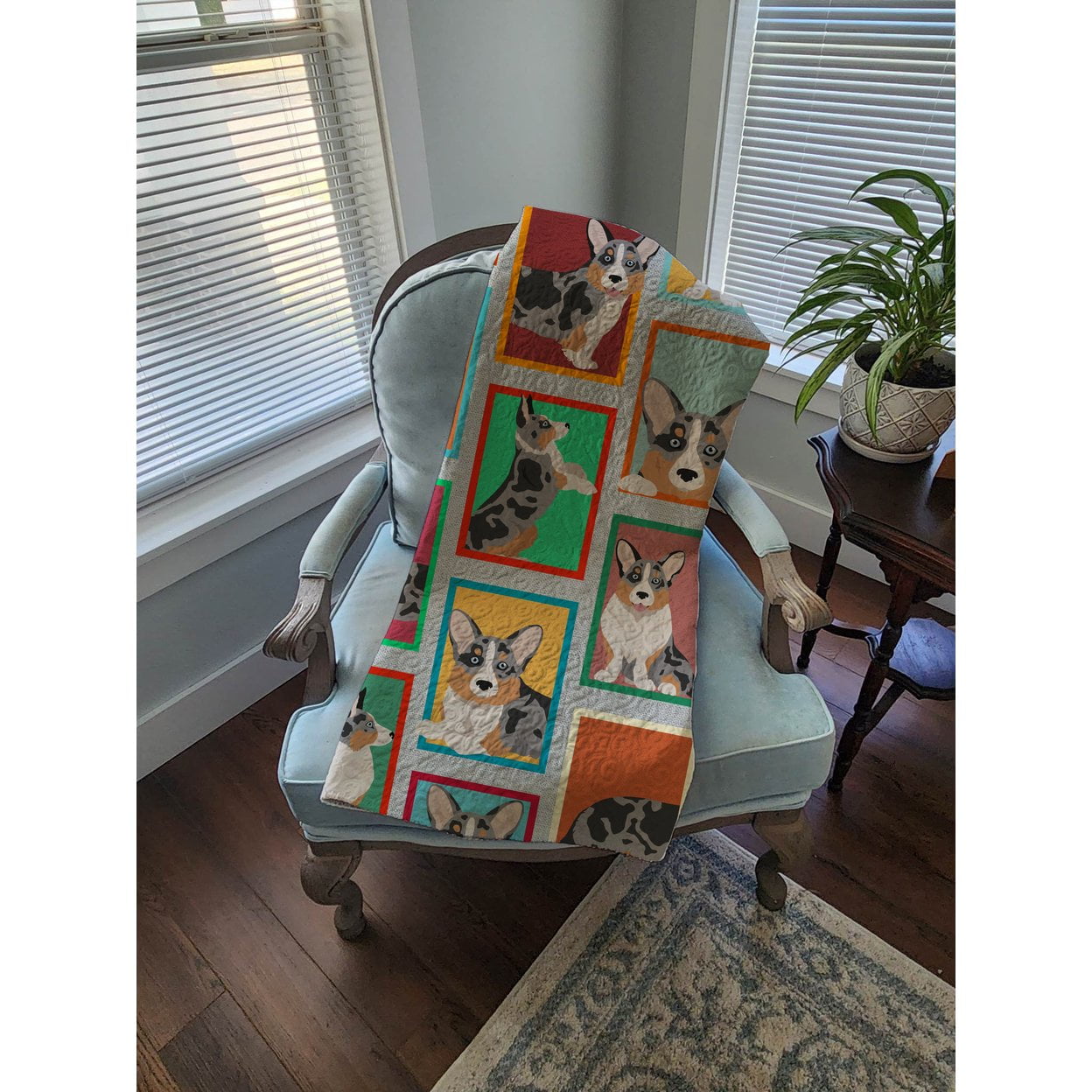 Lots of Blue Merle Welsh Cardigan Corgi Quilted Blanket 50x60