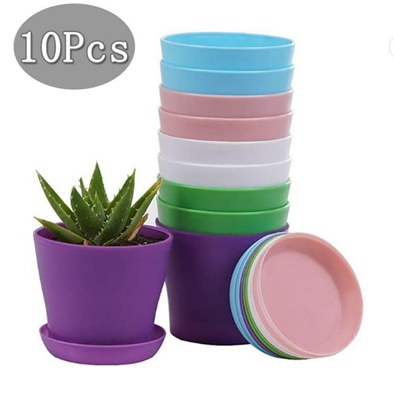 Happy Date 10 Pcs Plastic Planters Indoor Flower Plant Pots, Mini Flower Seedlings Nursery Pot/Planter/Flower Pot with Pallet, Modern Decorative Gardening Containers,Multi-color,5.12" x 3.54" x 4.33"