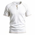 thumbnail image 3 of Men's Short Sleeve T-ShirtWaffle Henley , Contrast Stitching Raglan Sleeve Breathable Summer Casual Top,White,S, 3 of 7