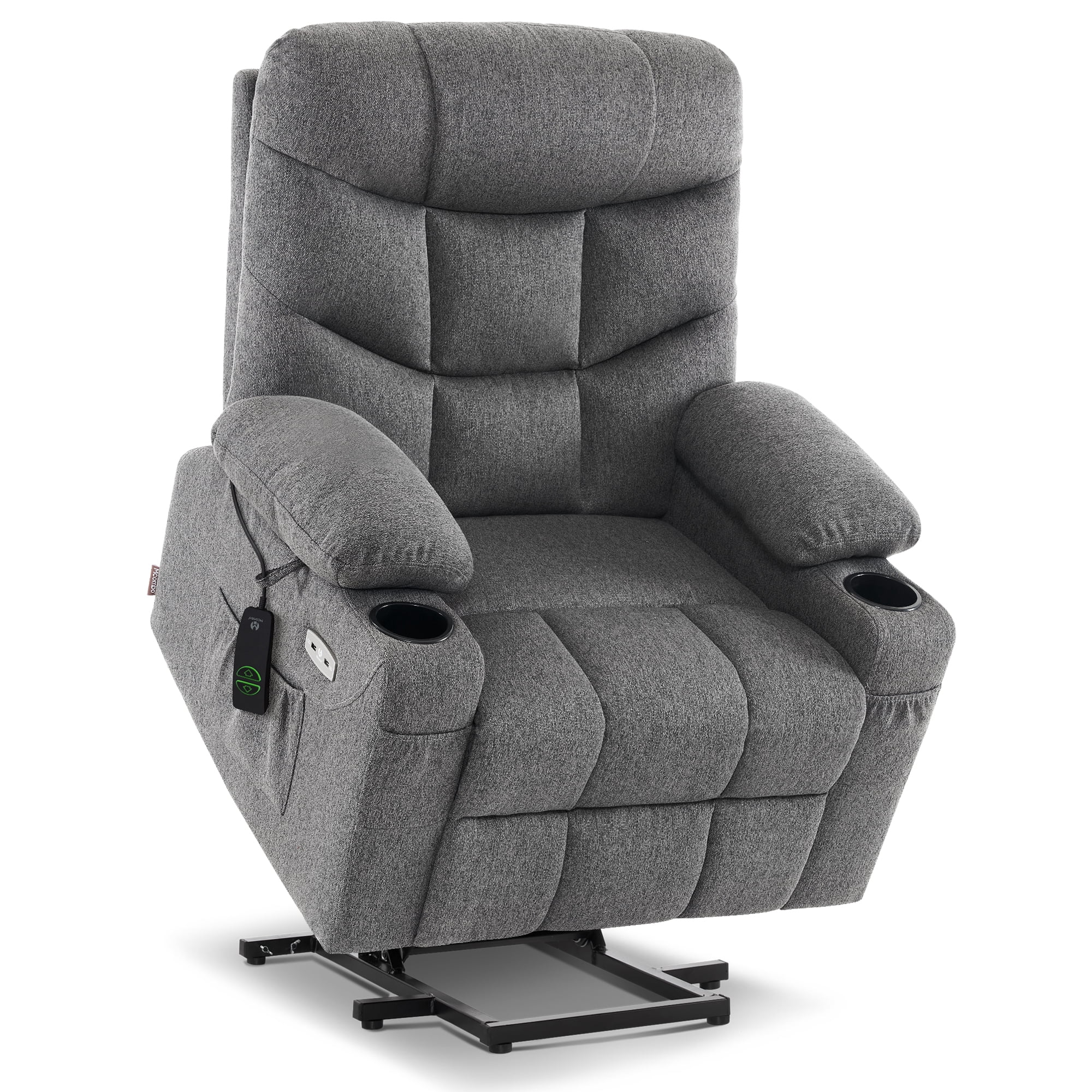 MCombo Regular Power Lift Recliner Chair with Extended Footrest for Elderly People, Fabric 7287 (Dark Gray, Regular)