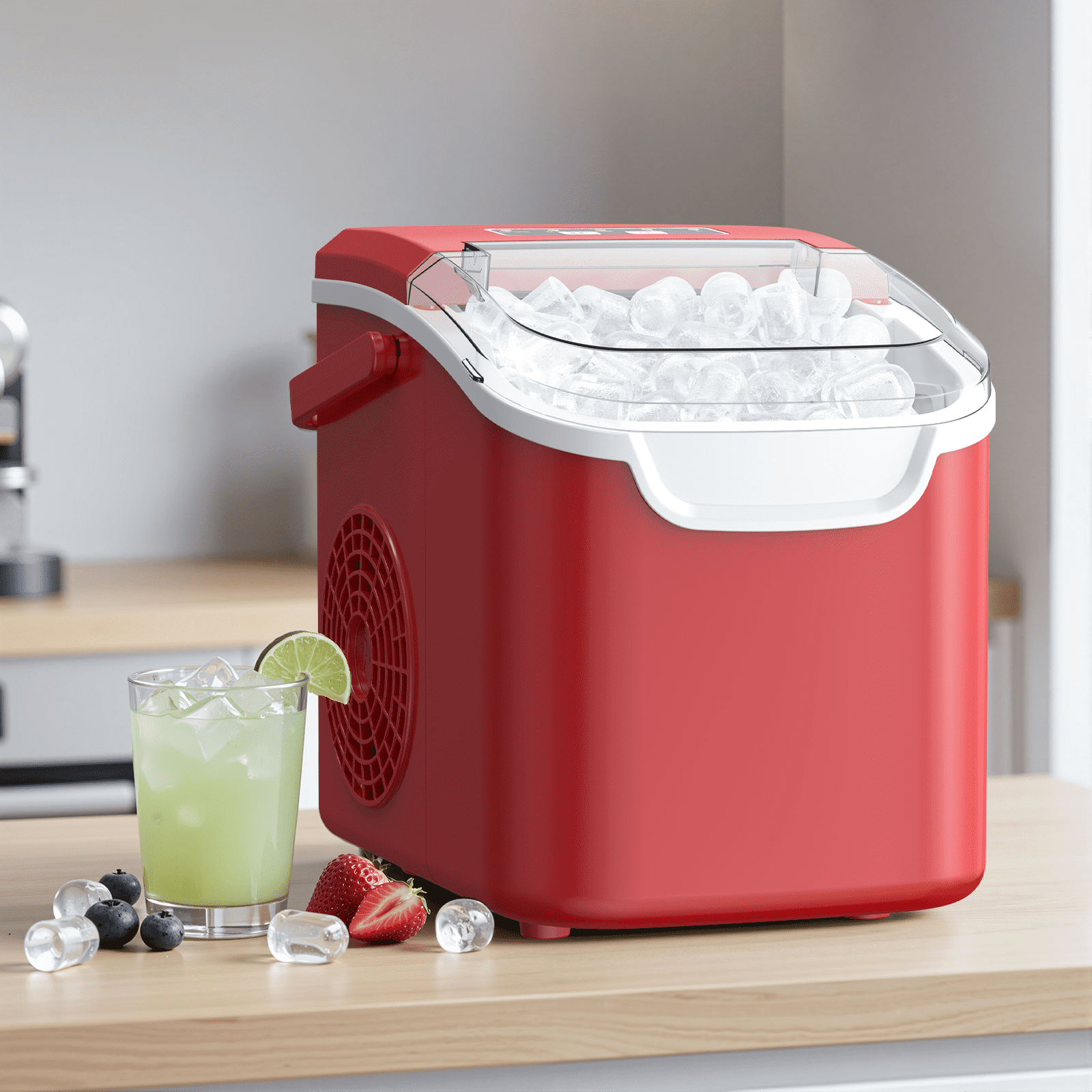 KNDKO Countertop Ice Maker Ice Machine With Handle,Self-Cleaning Ice Makers, 26Lbs/24H, 8 Ice Cubes Ready In 6 Mins For Home/Kitchen/Bar/Party/Camping