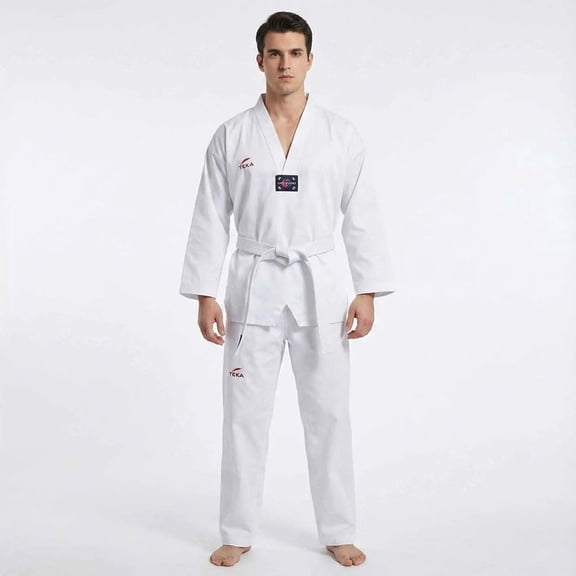TKD Taekwondo Dobok Gi Kimono with Belt 8 oz Dojo Uniform Sizes 00-6