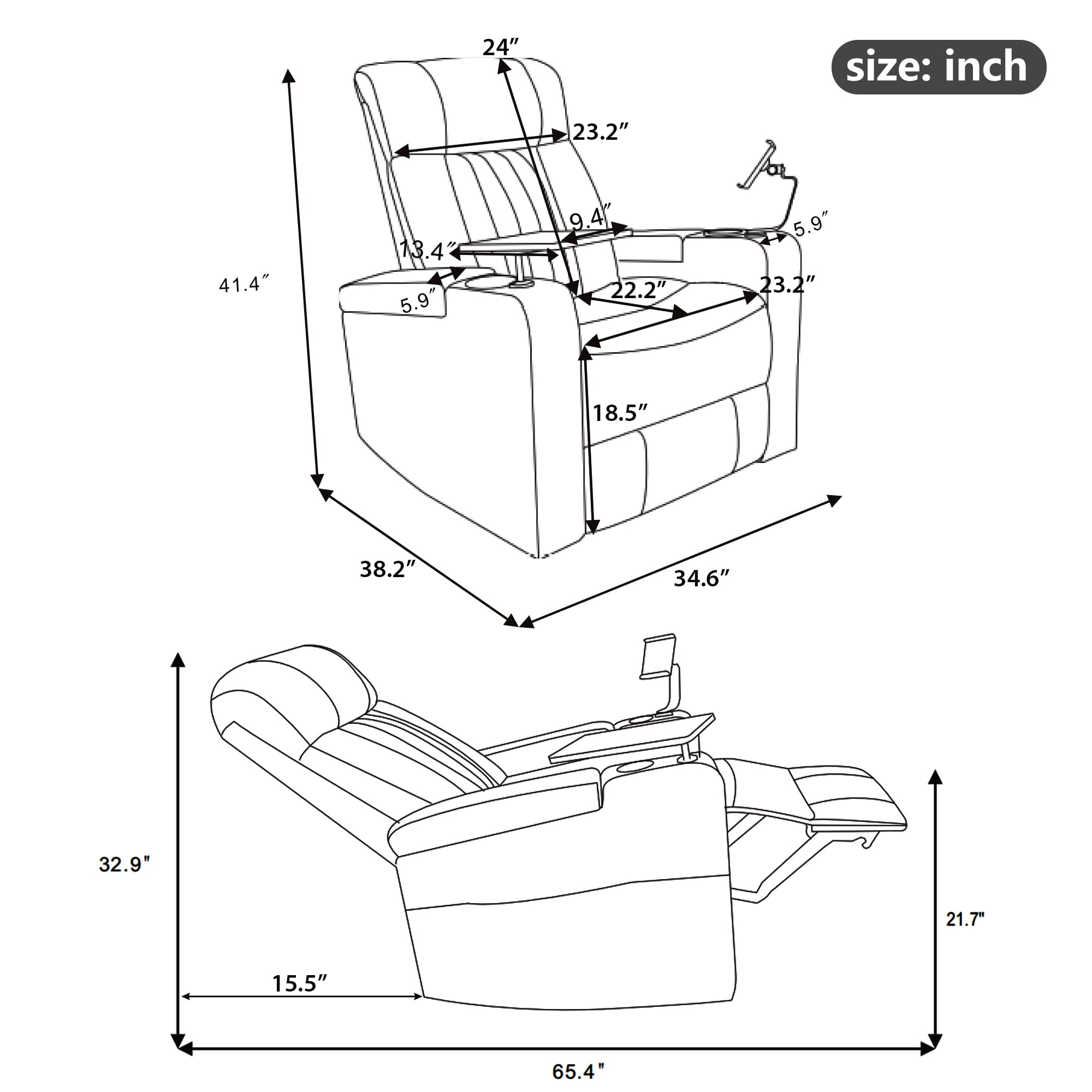 Harper & Bright Designs Electric 270° Power Swivel Recliner Chair w/ Hidden Storage & LED Lights, Home Theater Seating with Cup Holders, 360° Tray Table, Phone Holder, 270° Blue