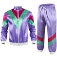 thumbnail image 2 of VBTAPA 80s Men Workout Costume Carnival Party Outfits 80s 90s Tracksuit Color Block Zip Up Softshell Jacket and Jogging Pants with Pockets Purple S, 2 of 3