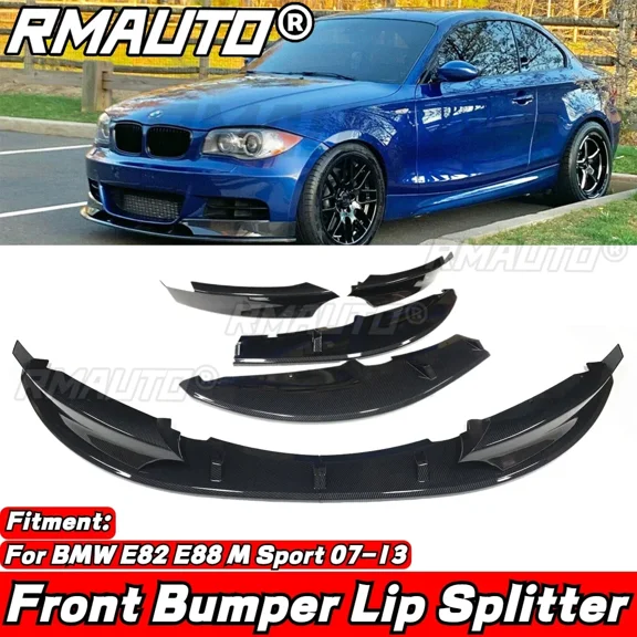 E82 Front Splitter Carbon Fiber 4Pcs Set Front Bumper Spoiler Lip Diffuser For BMW 1 Series E82 E88 M Sport 2007-2013 Body Kit