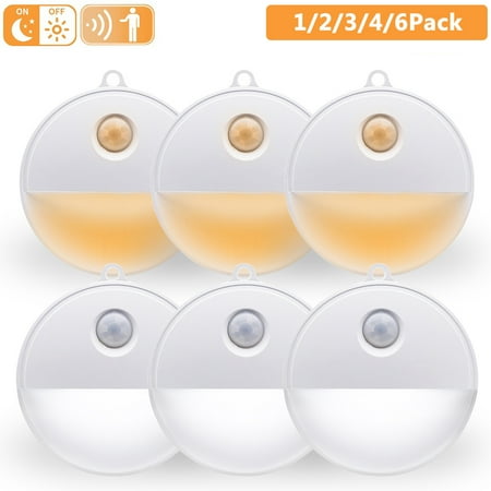

Gostoto Round Under Closet Cabinet Light LED Night Light Battery Operated with PIR Motion Sensor Hook Loop Tape