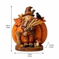 thumbnail image 2 of Wooden Scarecrow and Pumpkin Figurine with Harvest Wheat and Crow Accents, 1 Piece, Rustic Brown and Orange, for Farmhouse Tabletop, Fall Halloween Decoration, 2 of 3