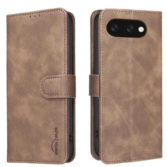 Wallet Case for Google Pixel 9A RFID Blocking Flip Cover with Card Slots & Kickstand Brown