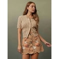 thumbnail image 5 of Brown Floral Print High-Waist Button-Front Scalloped Hem A-Line Denim Mini, 5 of 17
