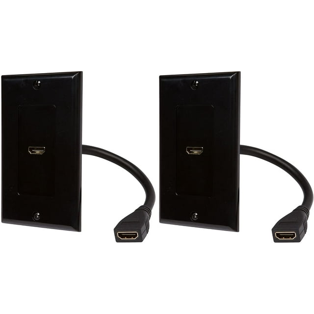 Buyer's Point HDMI Wall Plate with 6-Inch Pigtail Built-In Flexible Hi-Speed HDMI Cable with Ethernet, 2-Piece Decora, Single Outlet Port Insert, Perfect for Home Theater Systems Pack of 2 black