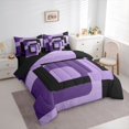 thumbnail image 3 of Homewish Minimalist Geometric Square 7-Piece Bedding Comforter Set,Modern Abstract Artistic King Bedding Sets,Purple Black Bed Sheets For Boys Kids,Microfiber Bedroom Decor Reversible, 3 of 8