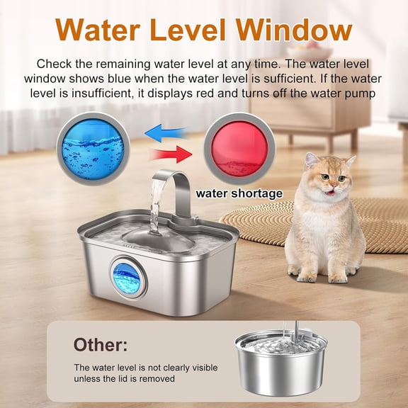 Bobo&Dragon Stainless Steel Cat Water Fountain 124oz/3.5L Ultra Quiet Automatic Pet Dispenser with Smart LED & 6-Layer Filtration for Dogs and Cats