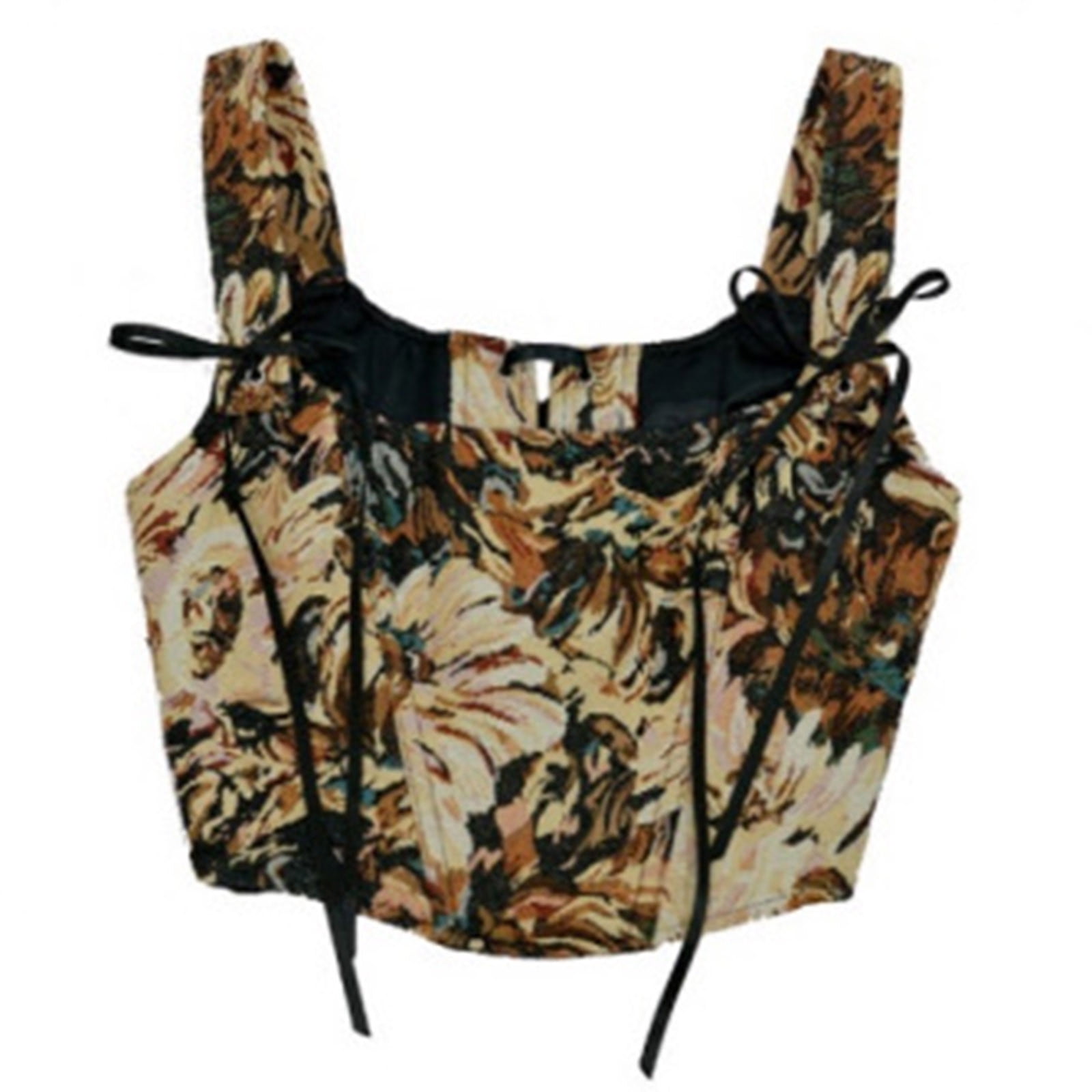 Women's Vintage Floral Renaissance Corset Crop Top - Sleeveless Y2K Drawstring Bustier Top