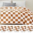 thumbnail image 6 of Exclusivo Mezcla Fleece Blanket Twin Size, Cozy Lightweight and Fuzzy Checkered Blankets for Couch or Bed, Suitable for All Season, Coral Orange, 60"x80", 6 of 9