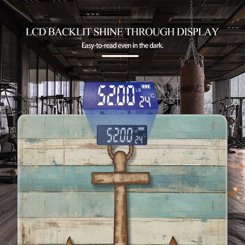 Bathroom Scale, Highly Accurate Digital Body Scale,Precisely Measures Weight up to 400 lbs-Rustic Wooden Anchor On Weathered Blue And White Striped Background