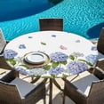 thumbnail image 6 of Spring Hydrangeas Round Tablecloth, Fitted Table Cover with Elastic for 36"-44" Round Tables, Purple Floral Butterfly Leaves Table Cloth Outdoor Indoor Dinning Party Waterproof Tablecloths, 6 of 7