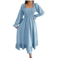 thumbnail image 1 of cfhntfmh Robes de Cocktail pour Femmes Mode Robe Midi à Manches Longues Évasées Col Carré Robe de Soirée à Volants Smockée Douce, 1 of 7