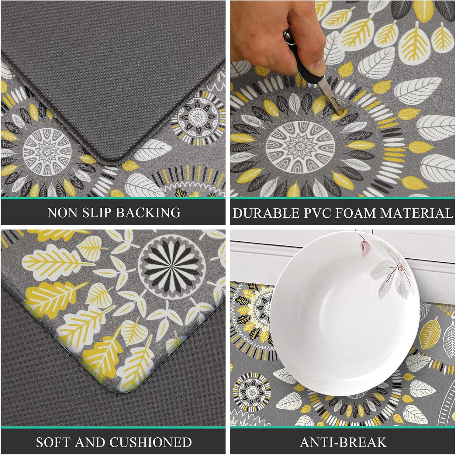 Boho Kitchen Rugs Set of 2 Anti Fatigue Mats for Kitchen Floor Cushioned Kitchen Rugs and Mats Non Skid Waterproof Kitchen Runner Comfort Standing Mat Yellow