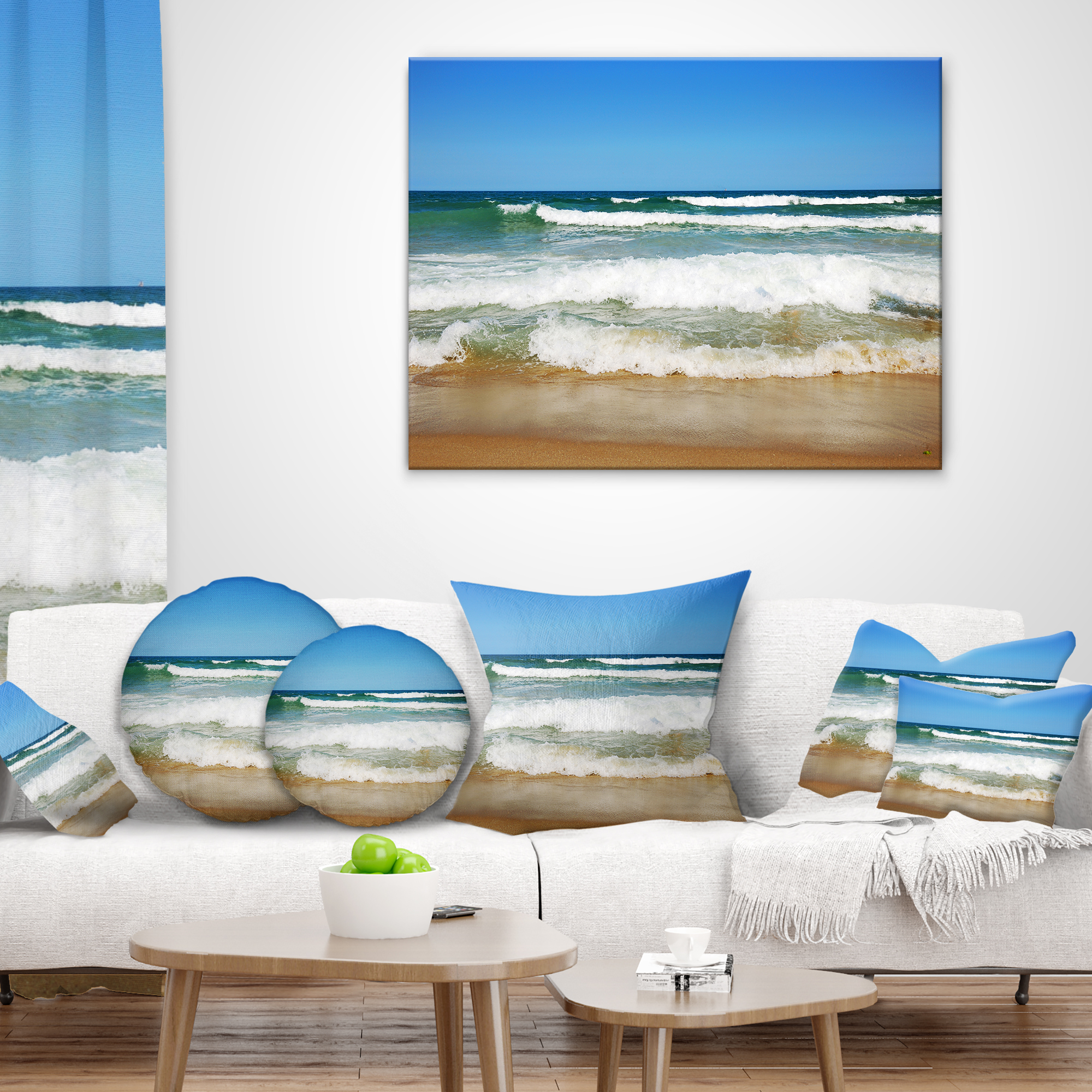 Designart Beautiful Empty Beach under Blue Sky - Seashore Throw Pillow - 16x16