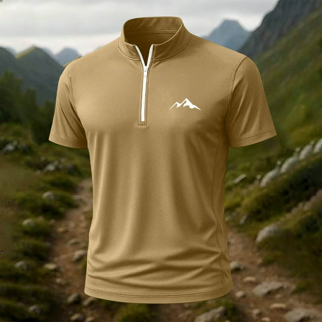 Blusa y camisa de manga corta con cuello alto para hombre, de verano, de color liso, ajustada, deportiva, con cremallera, de manga corta, con cuello alto.