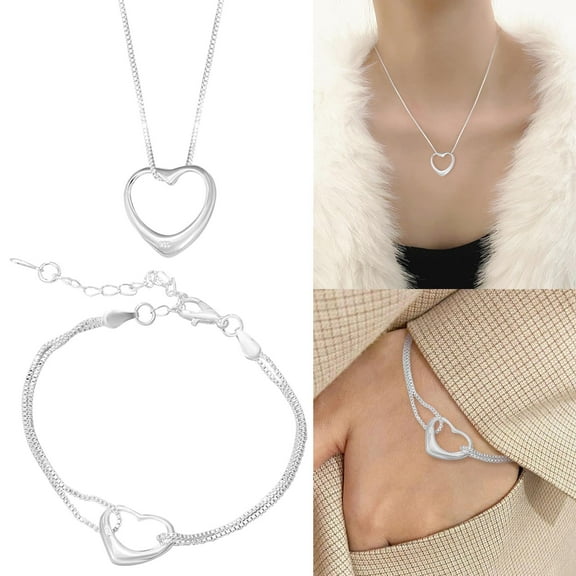 Wentin Reduced Necklaces & Pendants Copper Plated 925 Silver Jewelry Bracelet Necklace Set In The Shape Of A Heart For Women