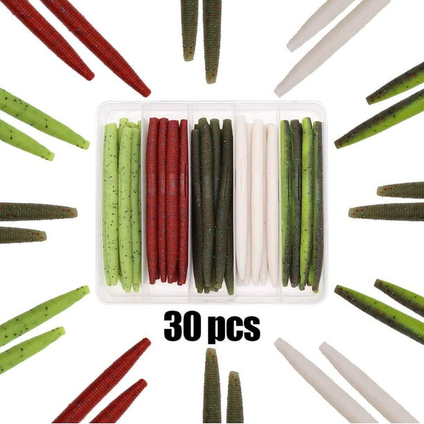 Senko-Worms-Bass-Fishing-Lure-Kit 30 pk Wacky Rig Worms Soft Plastic Stick  Baits 4in-5 colors-30pcs 