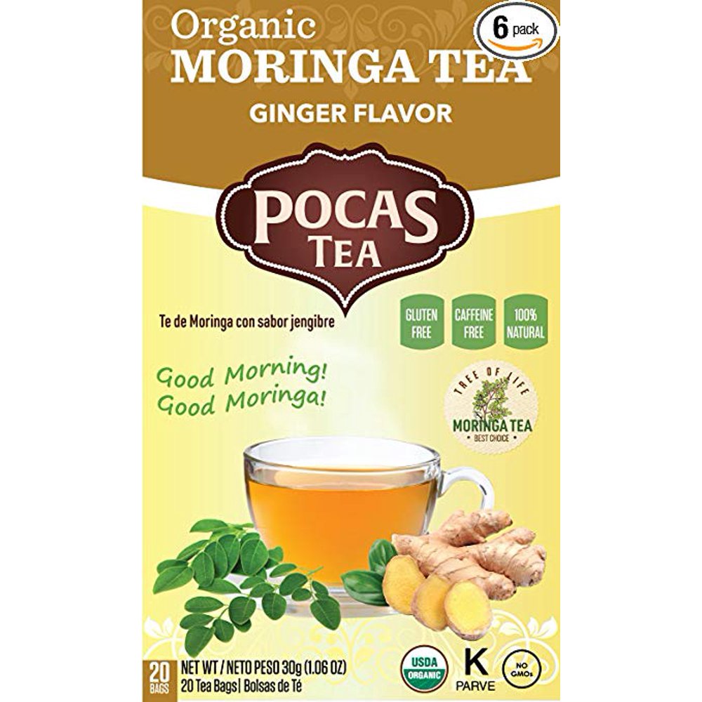 Pocas Organic Moringa Tea, Ginger, 1.06 Ounce, 20 Bags (Pack of 6