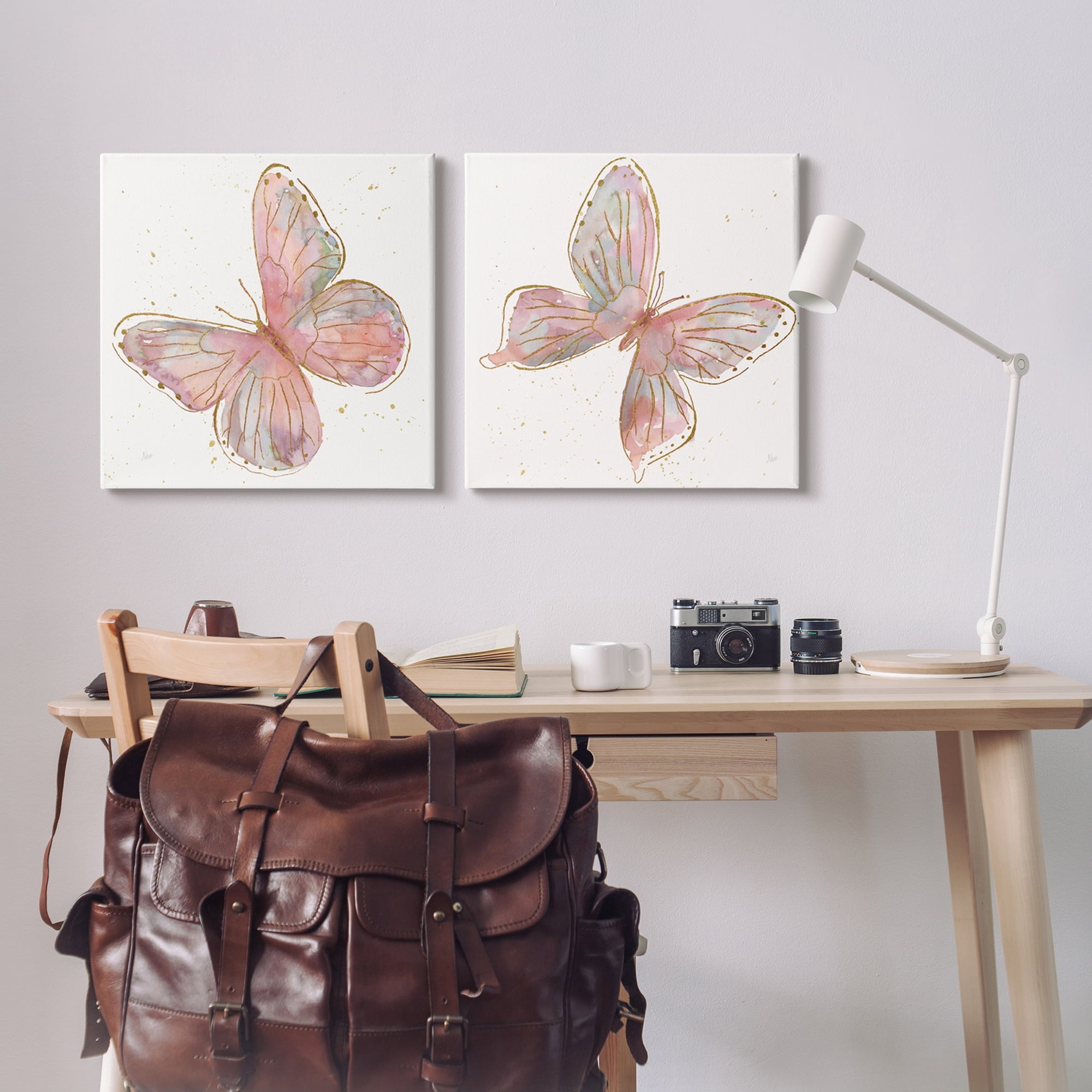 Stupell Industries Pink & Glam Butterflies Nature Animals & Insects Painting Gallery Wrapped Canvas Print Wall Art, Set of 2