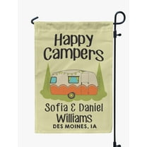 Printtoo Tan Happy Campers Retro Camp Trailer Personalized Camping Flags For Campers Double Sided CampsiteFlagOutdoor GardenFlags