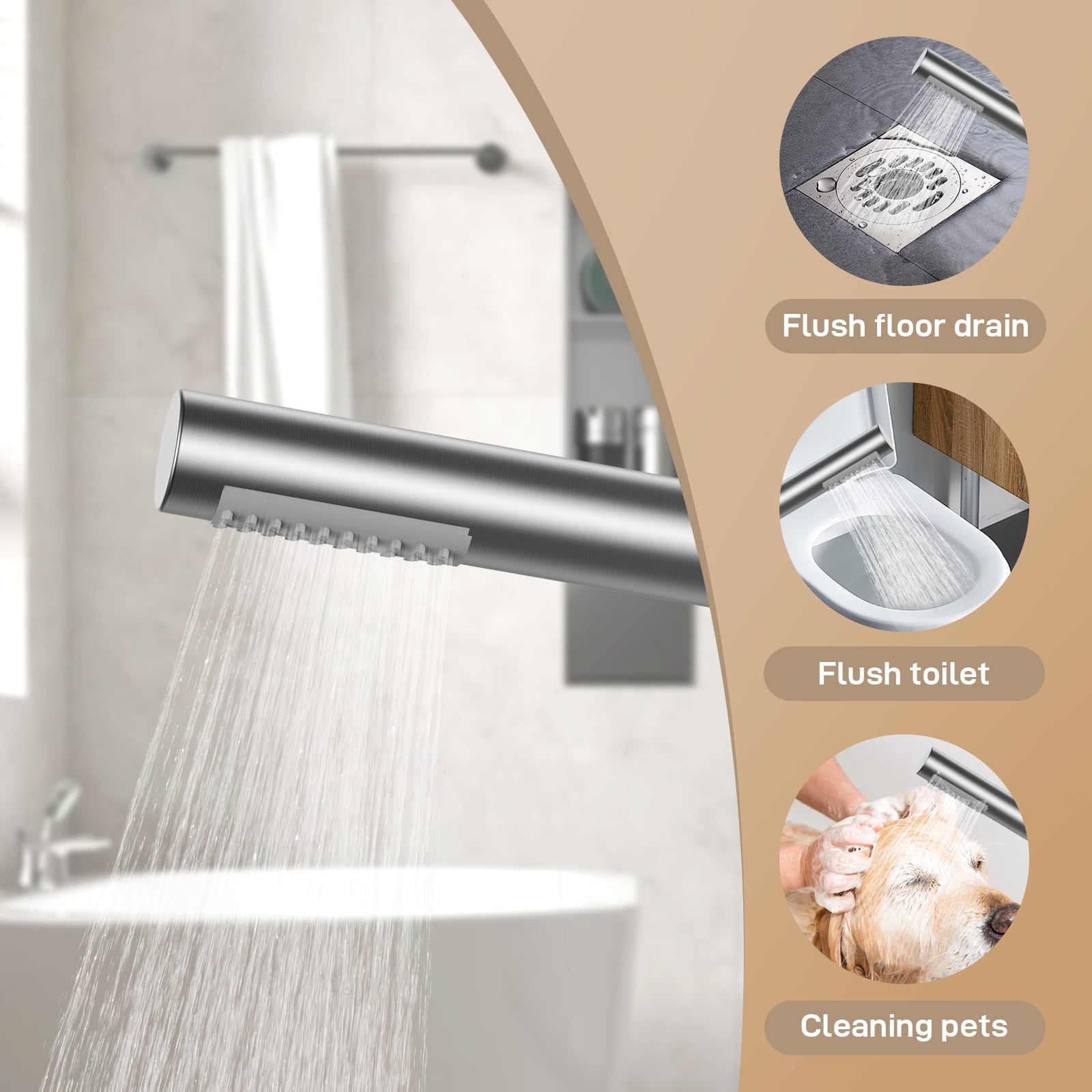 Freestanding Floor Tub Filler Standing High Flow Shower Faucets, Shower Mixer Taps, Swivel Gooseneck Spout with Cylinder Handheld Mount Bathtub Faucet, Brushed Nickel