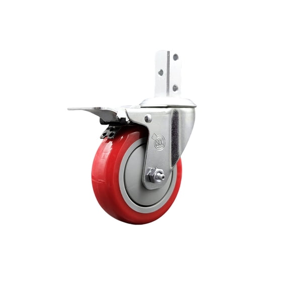 4 Inch Red Poly Wheel Swivel 3/4 Inch Square Stem Caster with Total Lock Brake