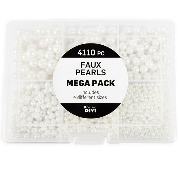 Cousin DIY White Faux Pearl Mix, Assorted Round with Case, Unisex, Model# 69994958, 615 Pc.